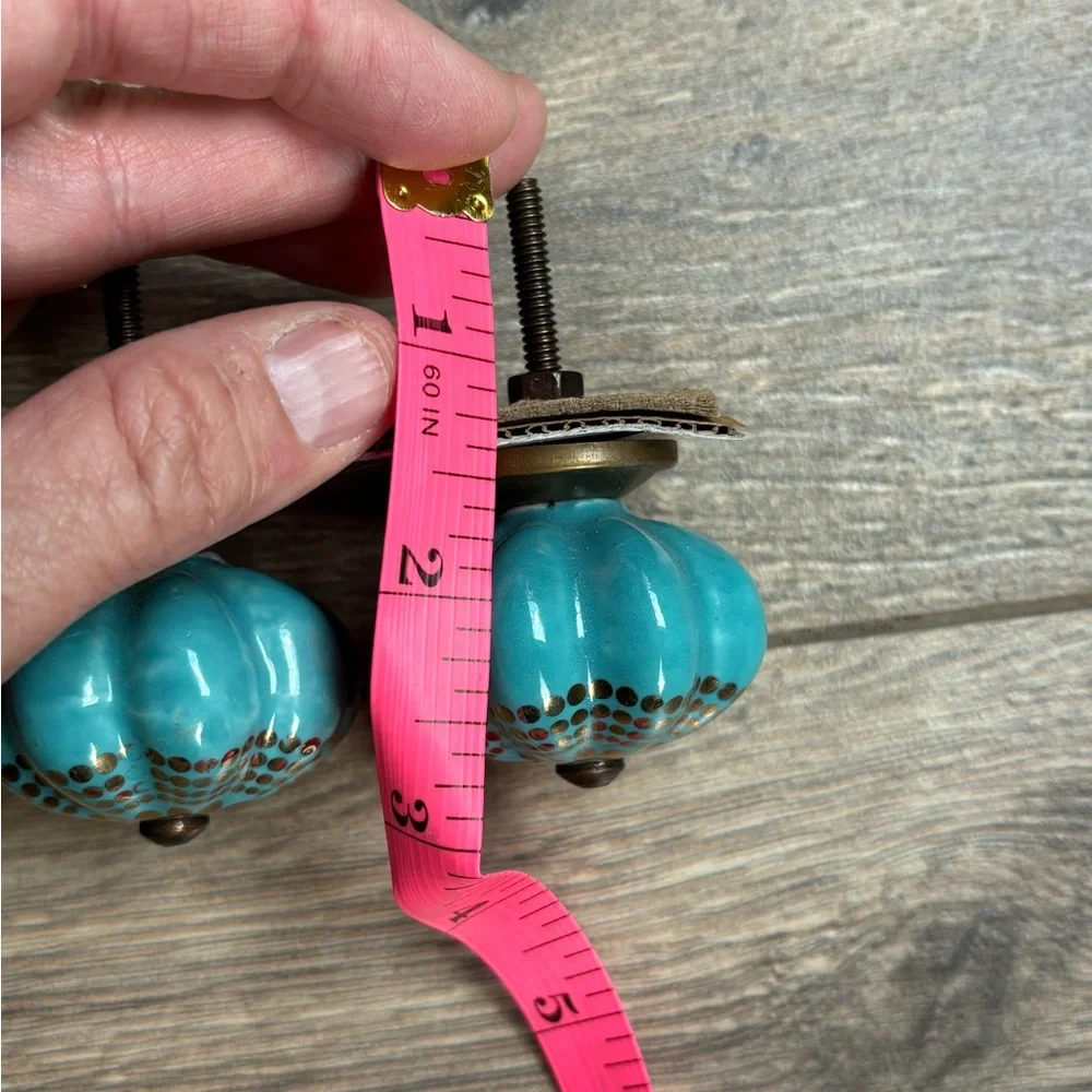 Set of 2 Ceramic Decorative Drawer Pull Knobs Teal Turquoise NEW - Picture 4 of 8